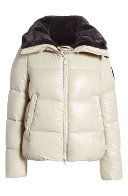 Save The Duck Women's Moma Faux Fur Lined Water Repellent Puffer Jacket in Rainy Beige