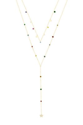SAVVY CIE JEWELS 18K Gold Vermeil Multicolor Cubic Zirconia Layered Drop Necklace