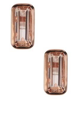 SAVVY CIE JEWELS 18K Rose Gold Vermeil Plated Baguette-Cut Morganite Earrings in Pink