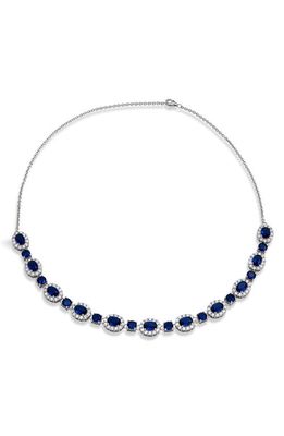 SAVVY CIE JEWELS Cubic Zirconia Halo Necklace in Blue