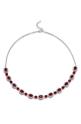 SAVVY CIE JEWELS Cubic Zirconia Halo Necklace in Red
