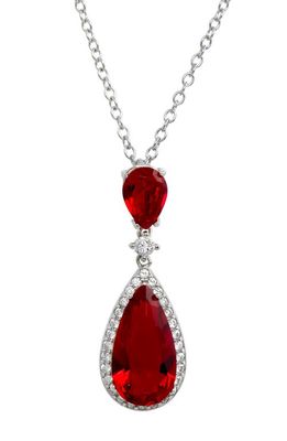 SAVVY CIE JEWELS Cubic Zirconia Teardrop Pendant Necklace in Red