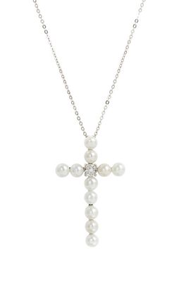 SAVVY CIE JEWELS Freshwater Pearl Cross Pendant Necklace in White
