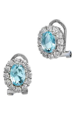 SAVVY CIE JEWELS Green Oval Simulated Emerald Halo Stud Earrings in Blue
