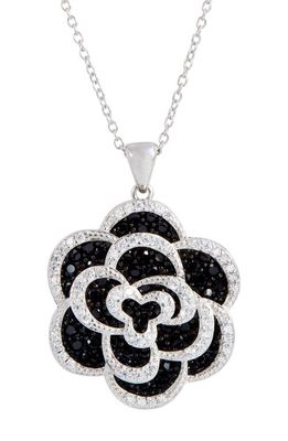 SAVVY CIE JEWELS Micro Pave Simulated Diamond Flower Pendant Necklace in Black