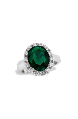SAVVY CIE JEWELS Sterling Silver Cubic Zirconia Halo Ring in Green