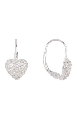SAVVY CIE JEWELS Sterling Silver Heart Leverback Earrings in White