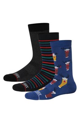 SAXX Assorted 3-Pack Whole Package Crew Socks in Brewdolph/Stripe/Black