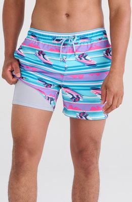 SAXX Oh Buoy Stripe 2-in-1 Hybrid Shorts in Jetski Stripe- Pool 