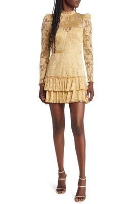 Saylor Adria Long Sleeve Lace Minidress in Gold