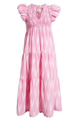 Saylor Almina Smocked Tiered Midi Dress in Bubblegum