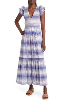 Saylor Kalin Abstract Print Cotton Maxi Dress in Creme/Blue