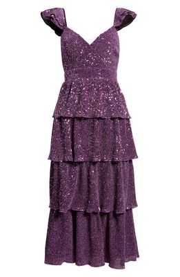 Saylor Karmen Sequin Midi Dress in Grape
