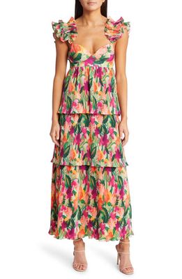 Saylor Mauve Floral Tiered Maxi Dress in Multi
