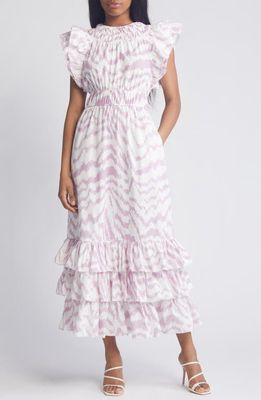 Saylor Zenith Print Flutter Sleeve Maxi Dress in Lavender