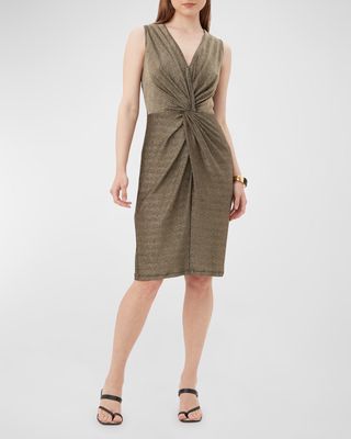 Sayo Twist-Front Shimmer Jersey Midi Dress