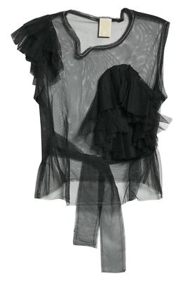 SC103 Crushed Ruffle Detail Cotton Mesh Top in Shadow