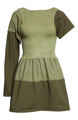 SC103 Fuel Colorblock Asymmetric Sleeve Cotton Jersey Dress in Shrub