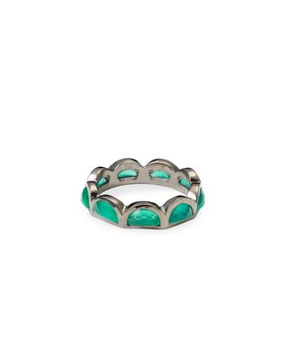Scallop Band Ring with Green Onyx, Size 6.5