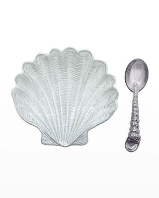 Scallop Ceramic Canape Plate and Spoon