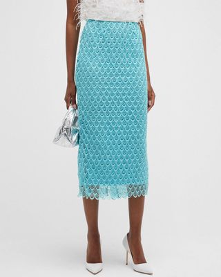 Scallop Cutout Lace Midi Skirt