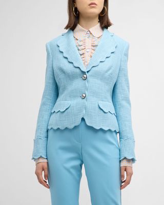 Scalloped Cotton-Blend Two-Button Tweed Jacket