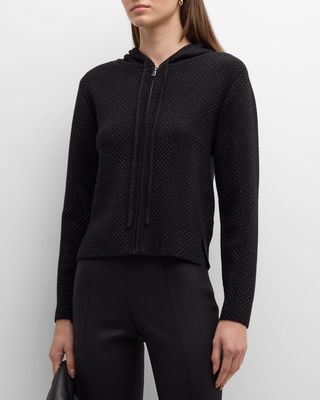 Scarlett Hooded Zip-Front Rhinestone Sweater