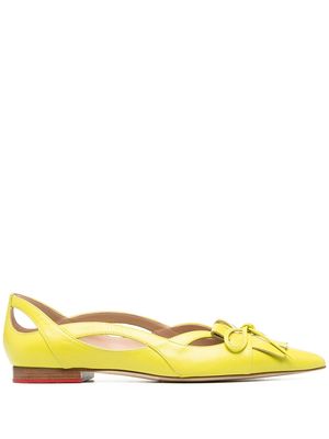 Scarosso bow-detail pointed-toe ballerina shoes - Yellow