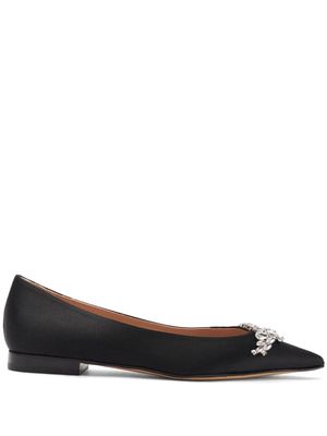 Scarosso Iris crystal-embellished satin ballerinas - Black