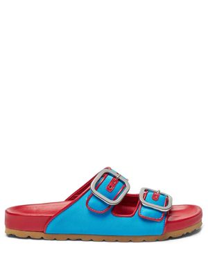 Scarosso Isa double-buckle leather slides - Blue