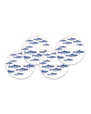 School of Fish Blue Canape Plates, Set of 4