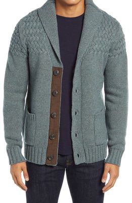 Schott NYC Corduroy Elbow Patch Wool Blend Cardigan in Sage 