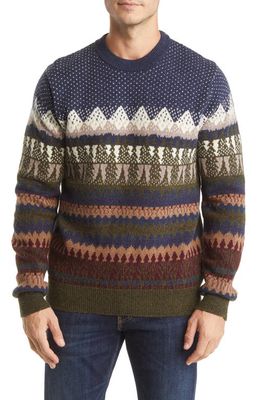 Schott NYC Fair Isle Landscape Lightweight Crewneck Wool Blend Sweater in Multi