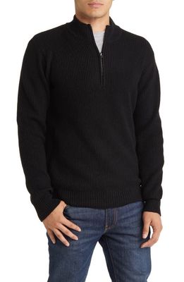 Schott NYC Half Zip Rib Wool Blend Sweater in Black