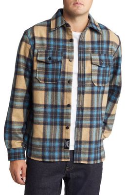Schott NYC Plaid Wool Blend Button-Up Shirt Jacket in Blue