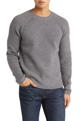 Schott NYC Ribbed Raglan Sleeve Wool Sweater in Heather Grey
