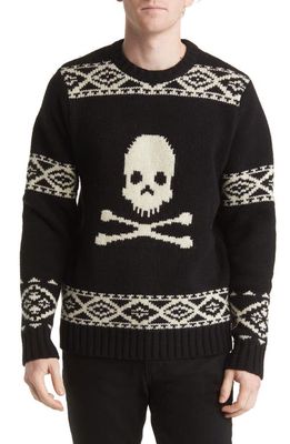 Schott NYC Skeleton Motif Wool Blend Sweater in Black