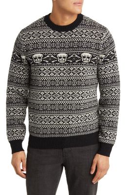 Schott NYC Skull Fair Isle Wool Blend Sweater in Black
