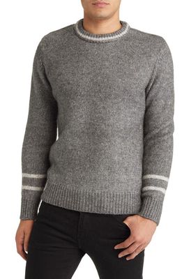 Schott NYC Stripe Trim Triple Blend Crewneck Sweater in Charcoal