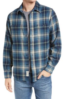 Schott NYC Two-Pocket Flannel Long Sleeve Button-Up Shirt in Cadet