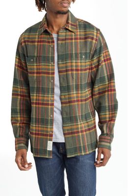 Schott NYC Two-Pocket Flannel Long Sleeve Button-Up Shirt in Olive