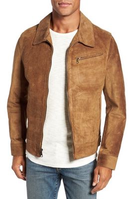 Schott NYC Unlined Rough Out Oiled Cowhide Trucker Jacket in Brown