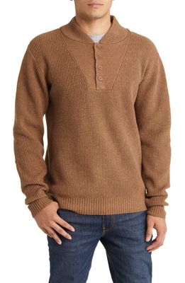 Schott NYC Wool Blend Military Henley Sweater in Camel