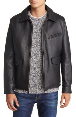 Schott NYC Wool Lined Bison Leather Car Coat in Black