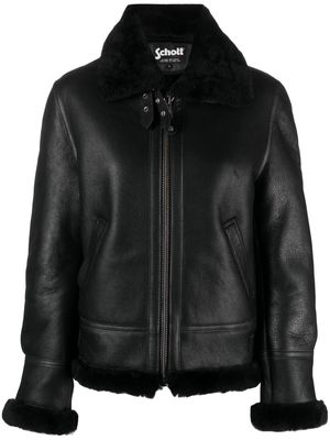 Schott shearling-lined leather aviator jacket - Black