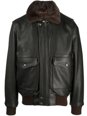Schott spread-collar leather jacket - Brown