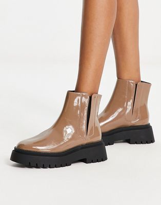 Schuh Axel chunky ankle boots in patent taupe-Brown