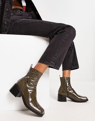 Schuh Blake heeled sock boots in patent olive-Yellow