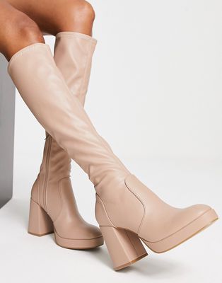Schuh Della second skin heeled knee boots in stone-Neutral