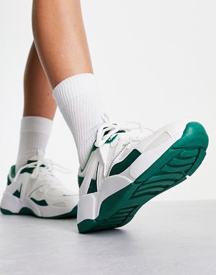 schuh Miller chunky retro runner sneakers in green and white-Multi